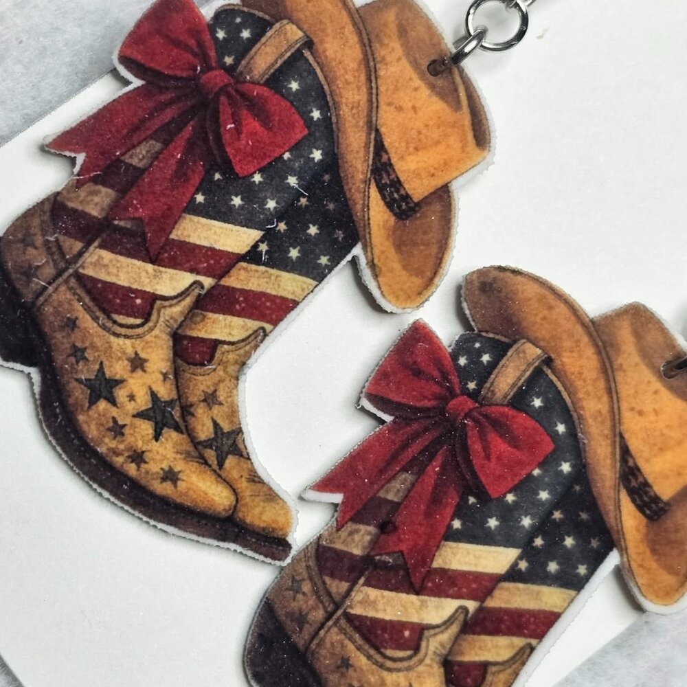 Handmade Cowboy western themed double sided earrings